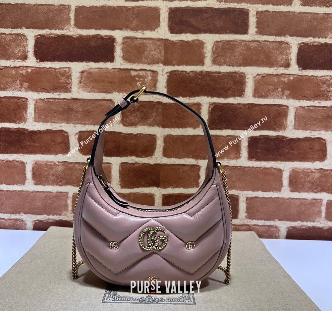 Gucci GG Marmont Leather Half-Moon-Shaped Mini Bag with GG Studs 770983 Nude Pink 2023 (DLH-231228001)