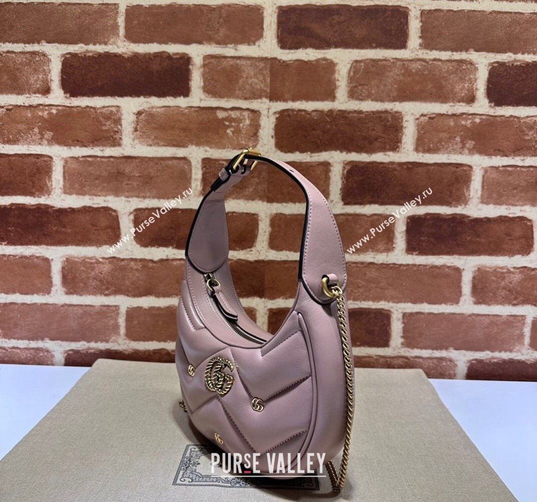 Gucci GG Marmont Leather Half-Moon-Shaped Mini Bag with GG Studs 770983 Nude Pink 2023 (DLH-231228001)