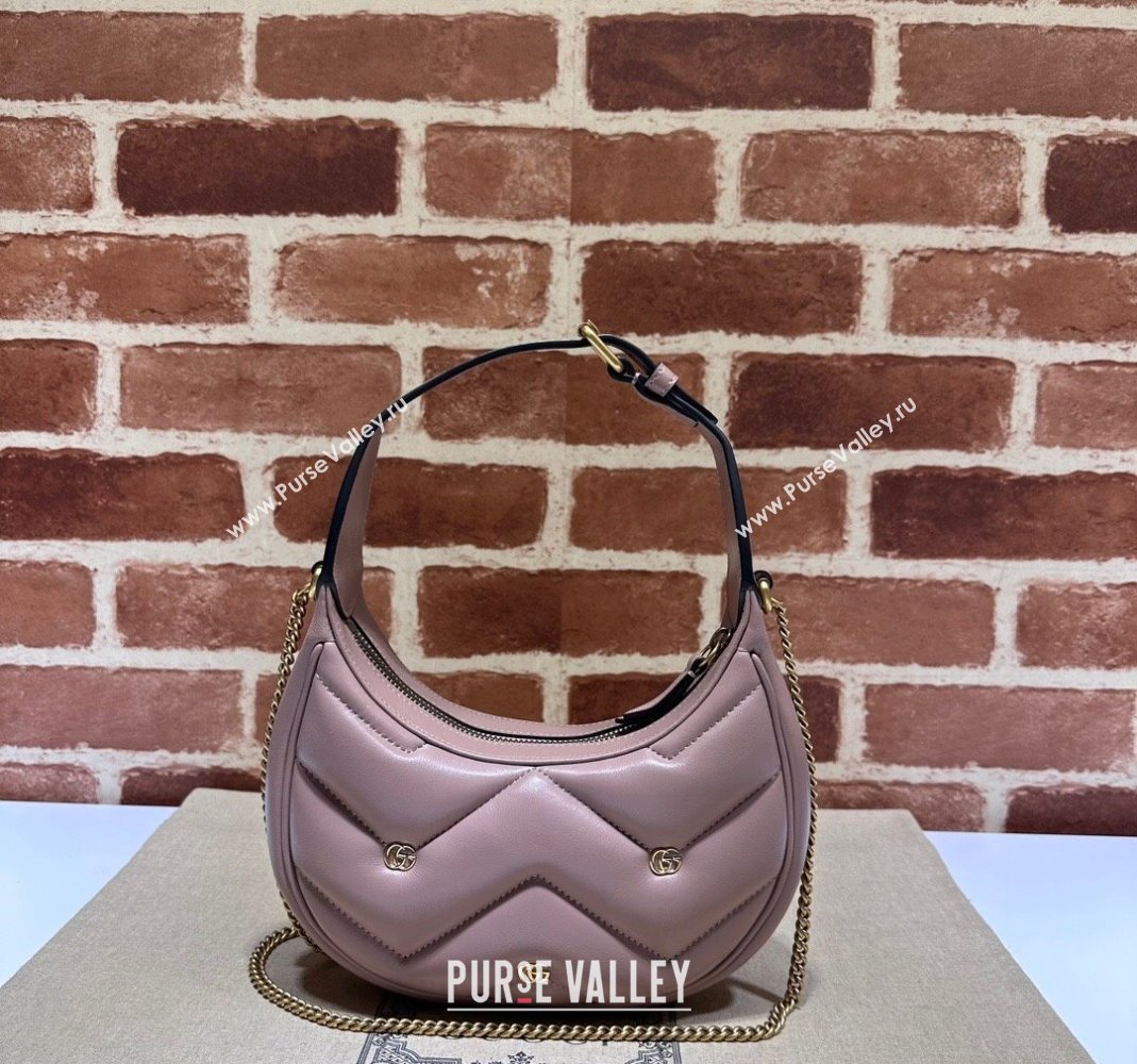 Gucci GG Marmont Leather Half-Moon-Shaped Mini Bag with GG Studs 770983 Nude Pink 2023 (DLH-231228001)