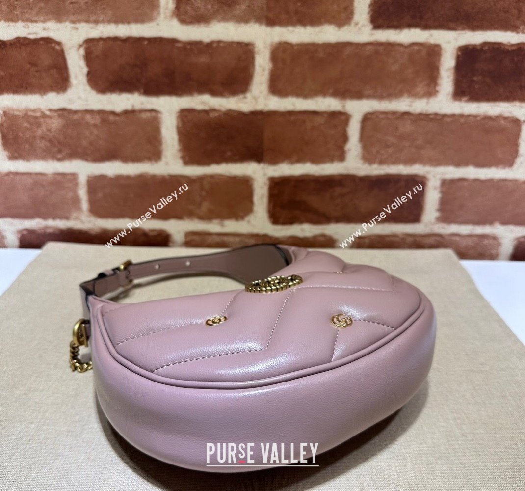 Gucci GG Marmont Leather Half-Moon-Shaped Mini Bag with GG Studs 770983 Nude Pink 2023 (DLH-231228001)