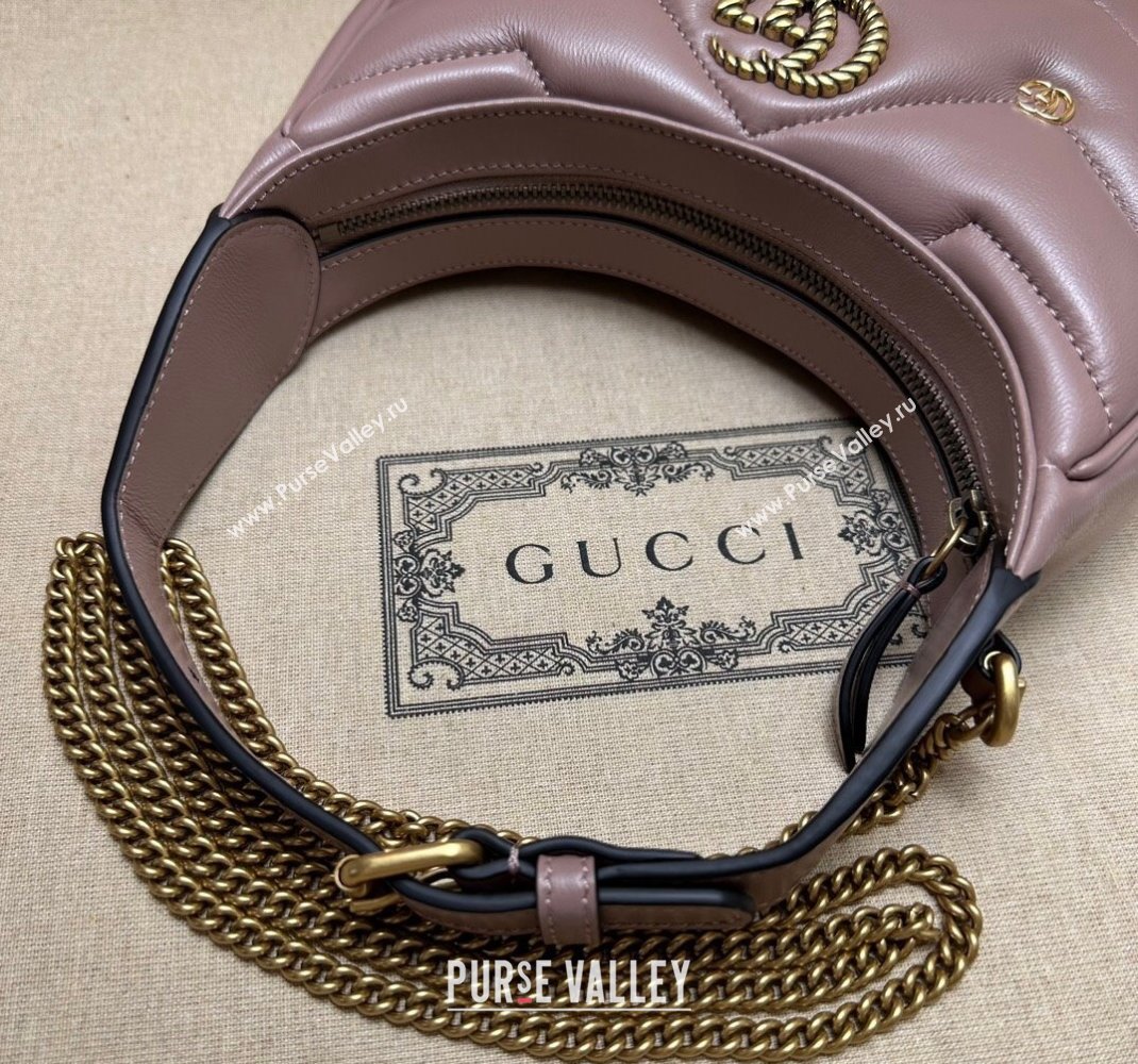 Gucci GG Marmont Leather Half-Moon-Shaped Mini Bag with GG Studs 770983 Nude Pink 2023 (DLH-231228001)