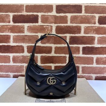 Gucci GG Marmont Leather Half-Moon-Shaped Mini Bag with GG Studs 770983 Black 2023 (DLH-231228002)