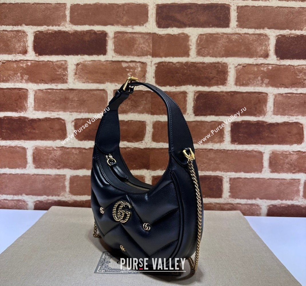 Gucci GG Marmont Leather Half-Moon-Shaped Mini Bag with GG Studs 770983 Black 2023 (DLH-231228002)