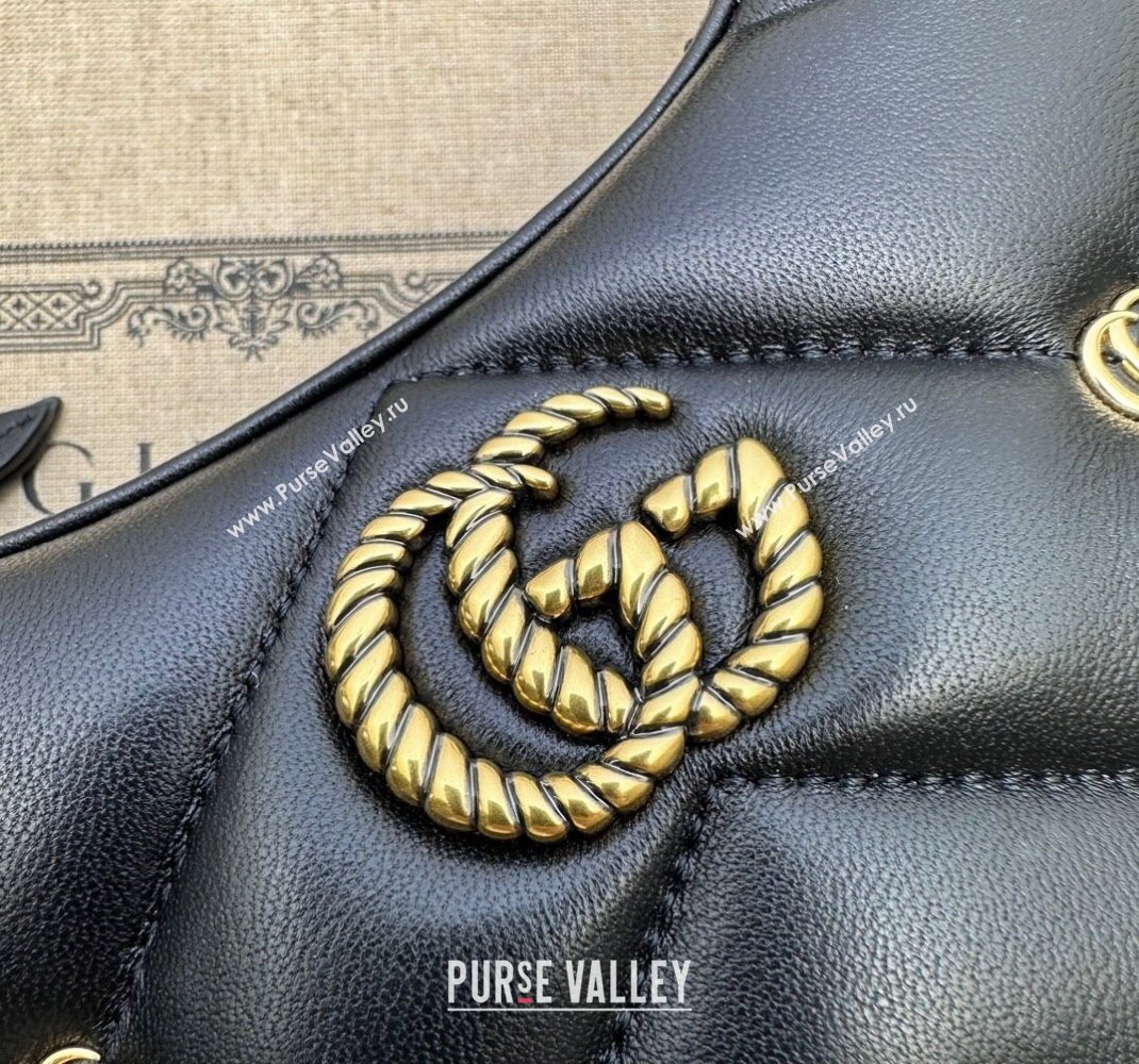 Gucci GG Marmont Leather Half-Moon-Shaped Mini Bag with GG Studs 770983 Black 2023 (DLH-231228002)