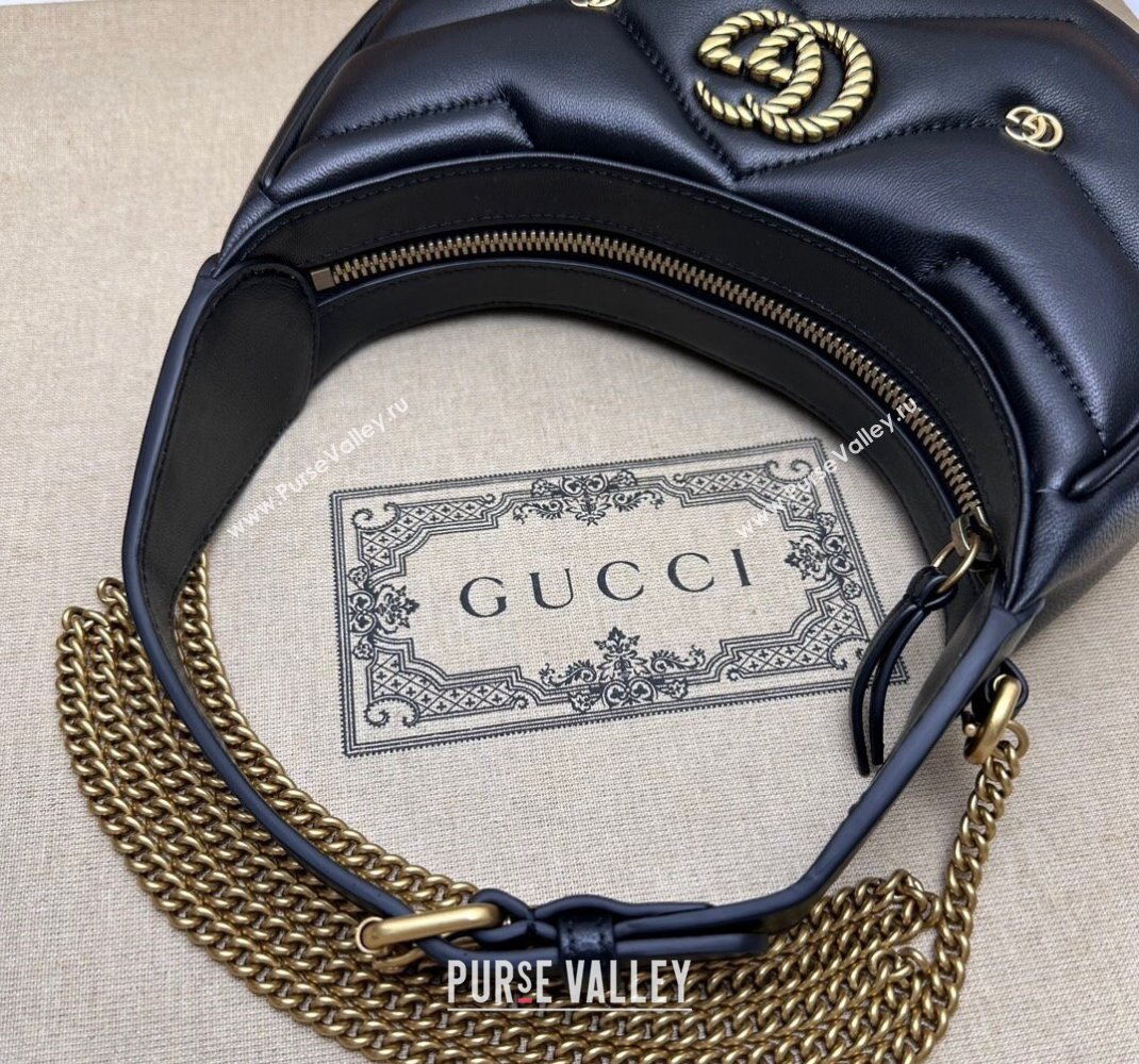 Gucci GG Marmont Leather Half-Moon-Shaped Mini Bag with GG Studs 770983 Black 2023 (DLH-231228002)