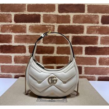 Gucci GG Marmont Leather Half-Moon-Shaped Mini Bag with GG Studs 770983 White 2023 (DLH-231228003)