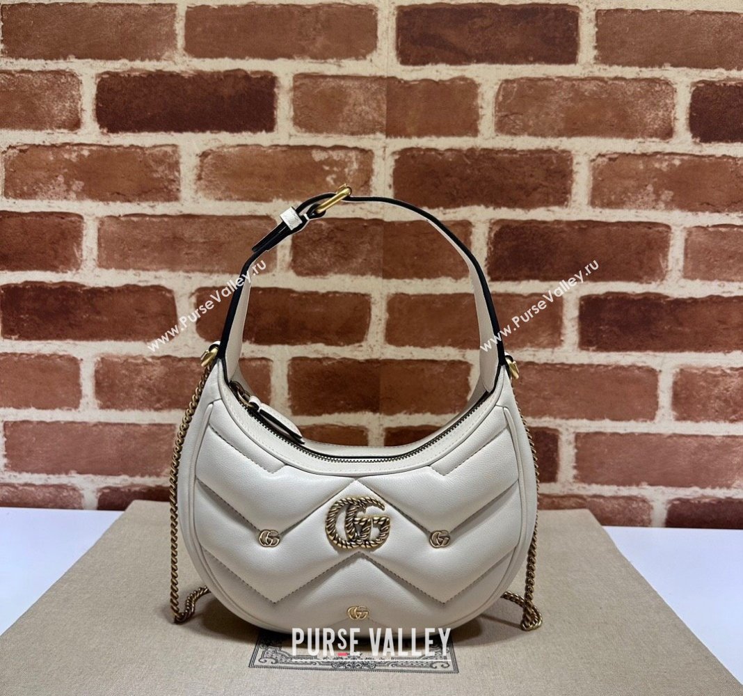 Gucci GG Marmont Leather Half-Moon-Shaped Mini Bag with GG Studs 770983 White 2023 (DLH-231228003)