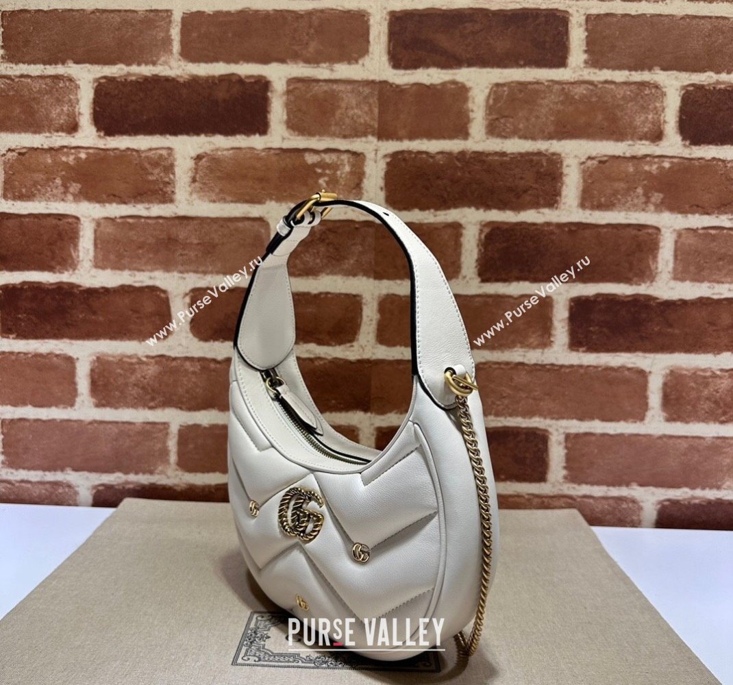 Gucci GG Marmont Leather Half-Moon-Shaped Mini Bag with GG Studs 770983 White 2023 (DLH-231228003)