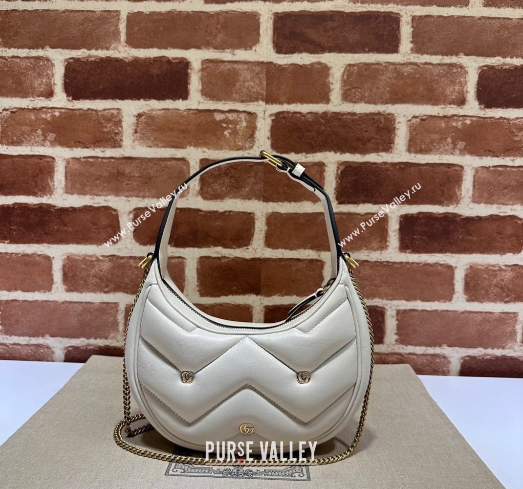 Gucci GG Marmont Leather Half-Moon-Shaped Mini Bag with GG Studs 770983 White 2023 (DLH-231228003)