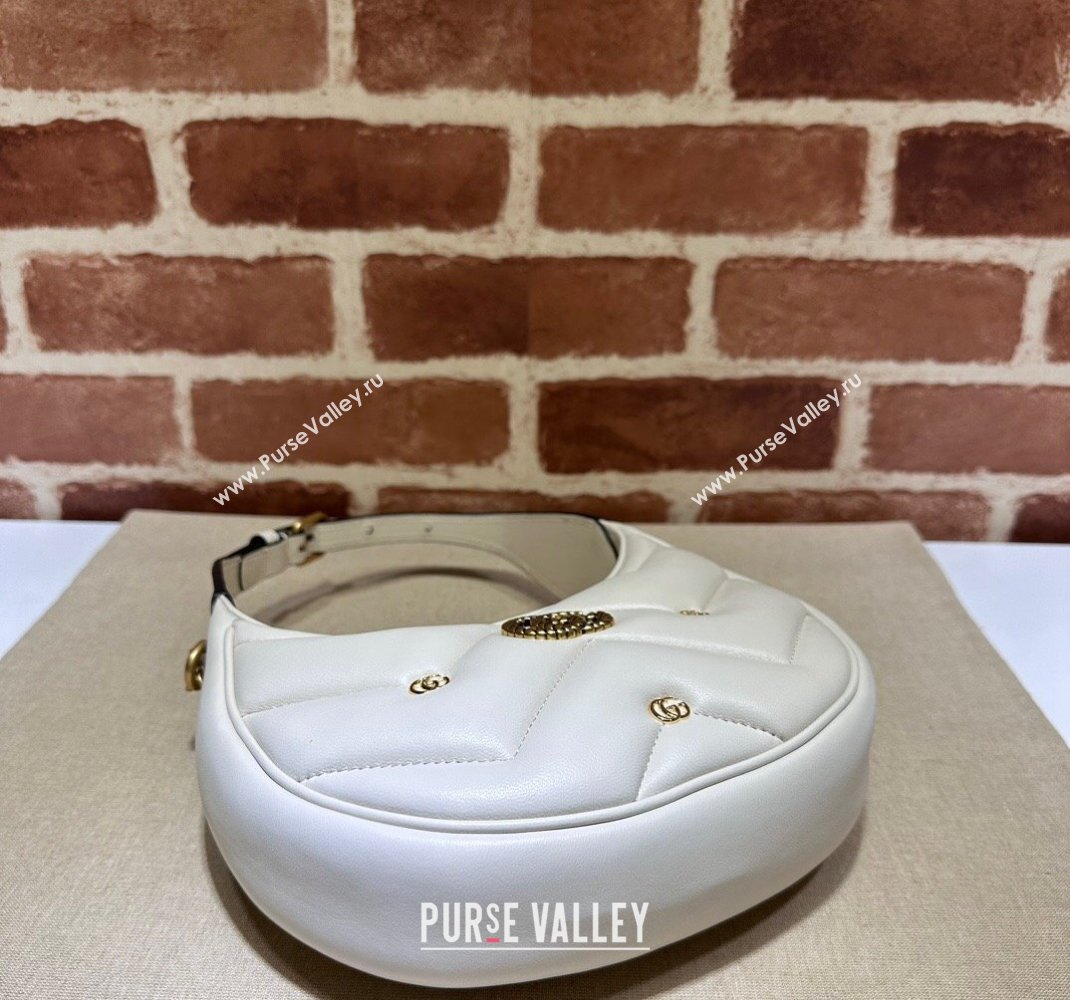 Gucci GG Marmont Leather Half-Moon-Shaped Mini Bag with GG Studs 770983 White 2023 (DLH-231228003)