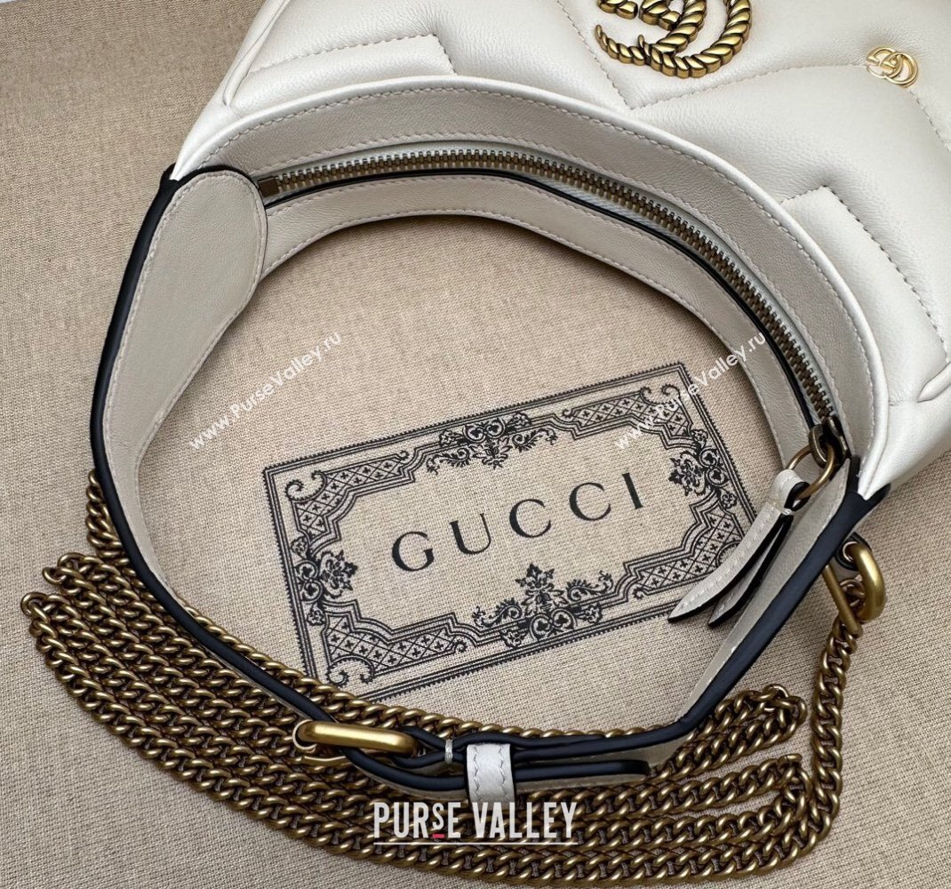 Gucci GG Marmont Leather Half-Moon-Shaped Mini Bag with GG Studs 770983 White 2023 (DLH-231228003)