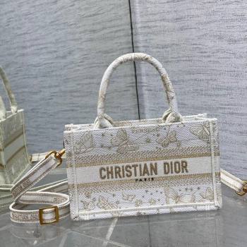 Dior Mini Book Tote Bag with Strap in Gold-Tone and White Butterfly Zodiac Embroidery 2023 (BF-231228021)