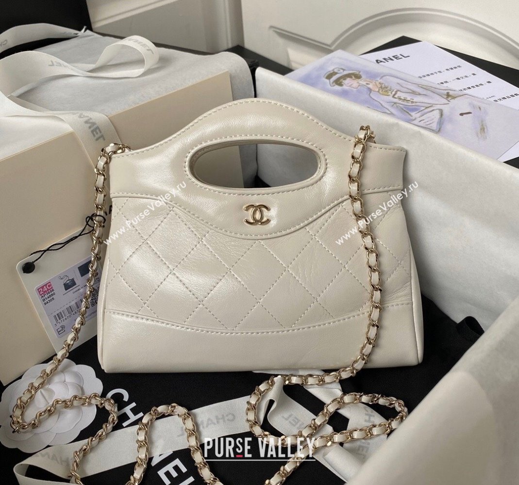 Chanel Quilted Calfskin East-West Mini 31 Shopping Bag AS3656 White 2023 (ssz-231226083)