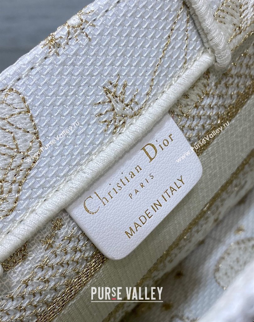 Dior Mini Book Tote Bag with Strap in Gold-Tone and White Butterfly Zodiac Embroidery 2023 (BF-231228021)