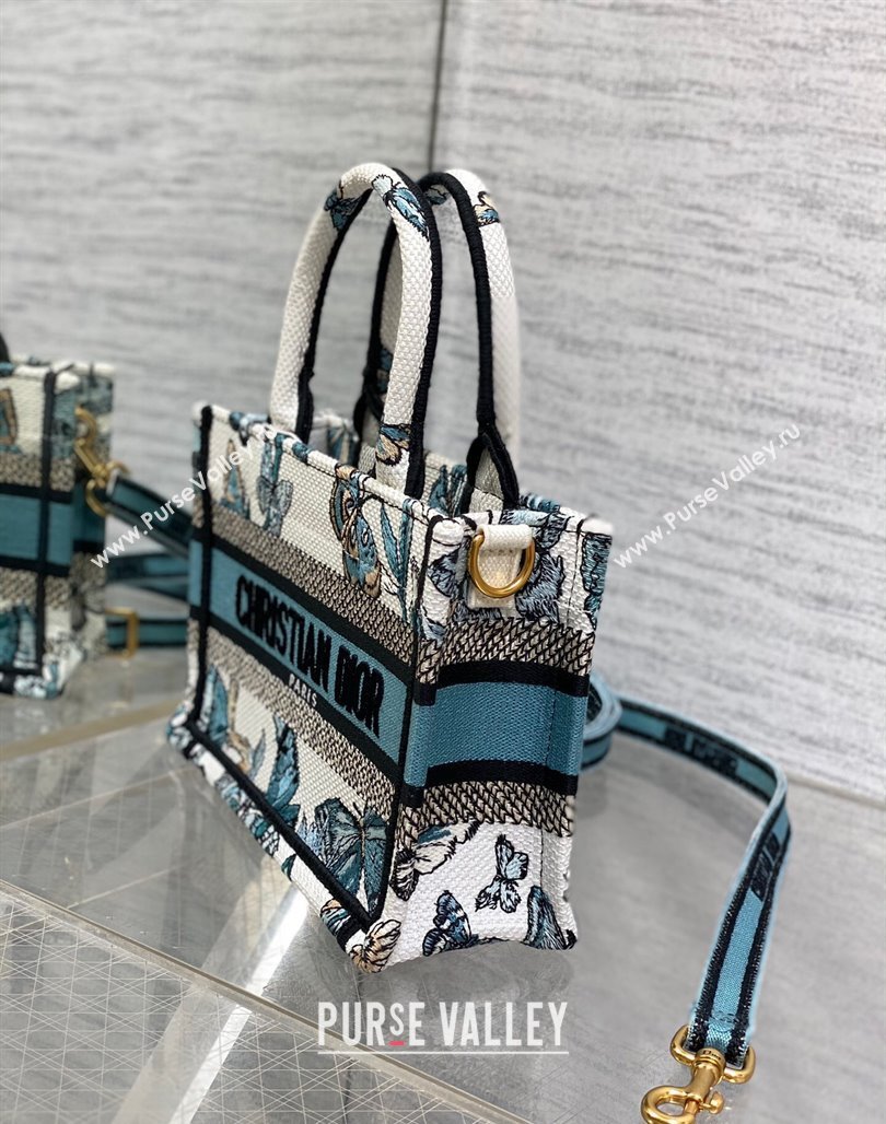 Dior Mini Book Tote Bag with Strap in White and Midnight Blue Toile de Jouy Mexico Embroidery 2023 (BF-231228023)