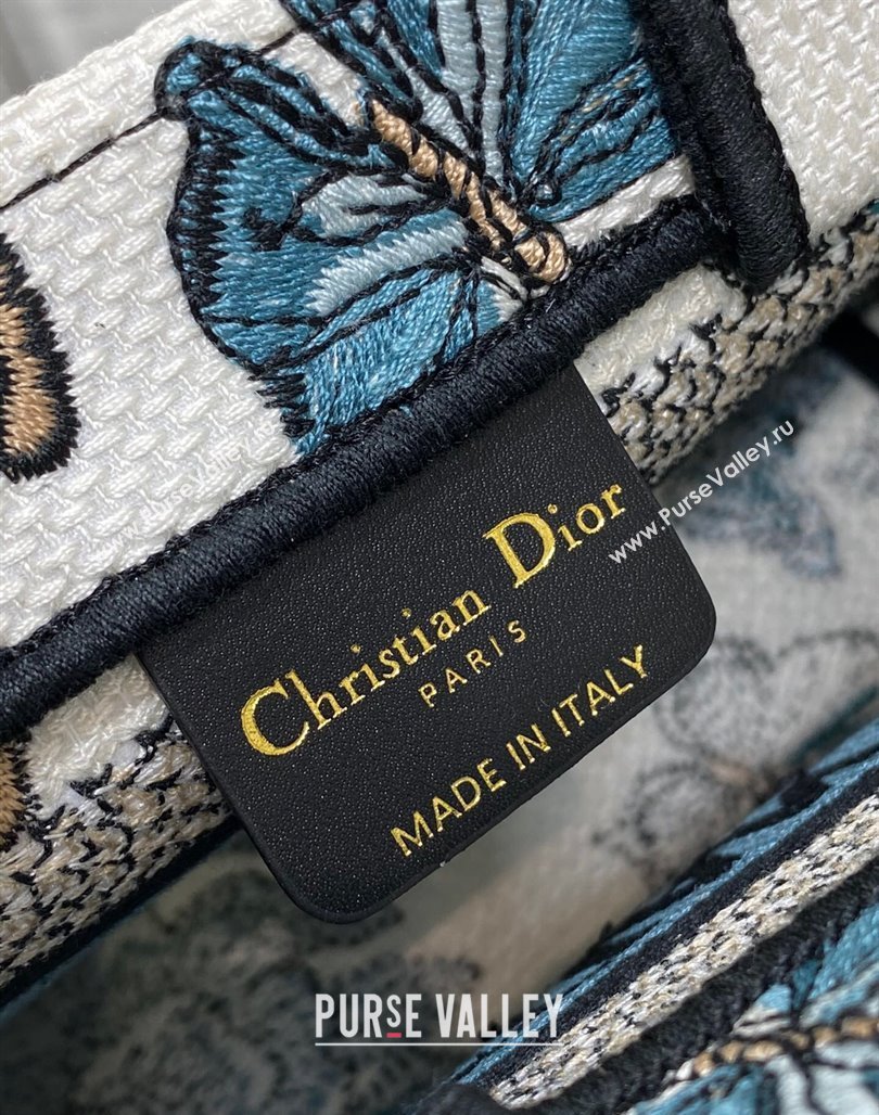 Dior Mini Book Tote Bag with Strap in White and Midnight Blue Toile de Jouy Mexico Embroidery 2023 (BF-231228023)