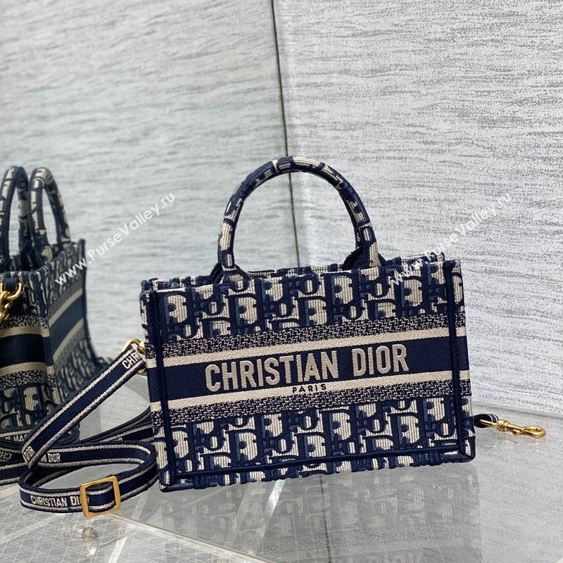 Dior Mini Book Tote Bag with Strap in Blue and Beige Dior Oblique Embroidery 2023 (BF-231228024)