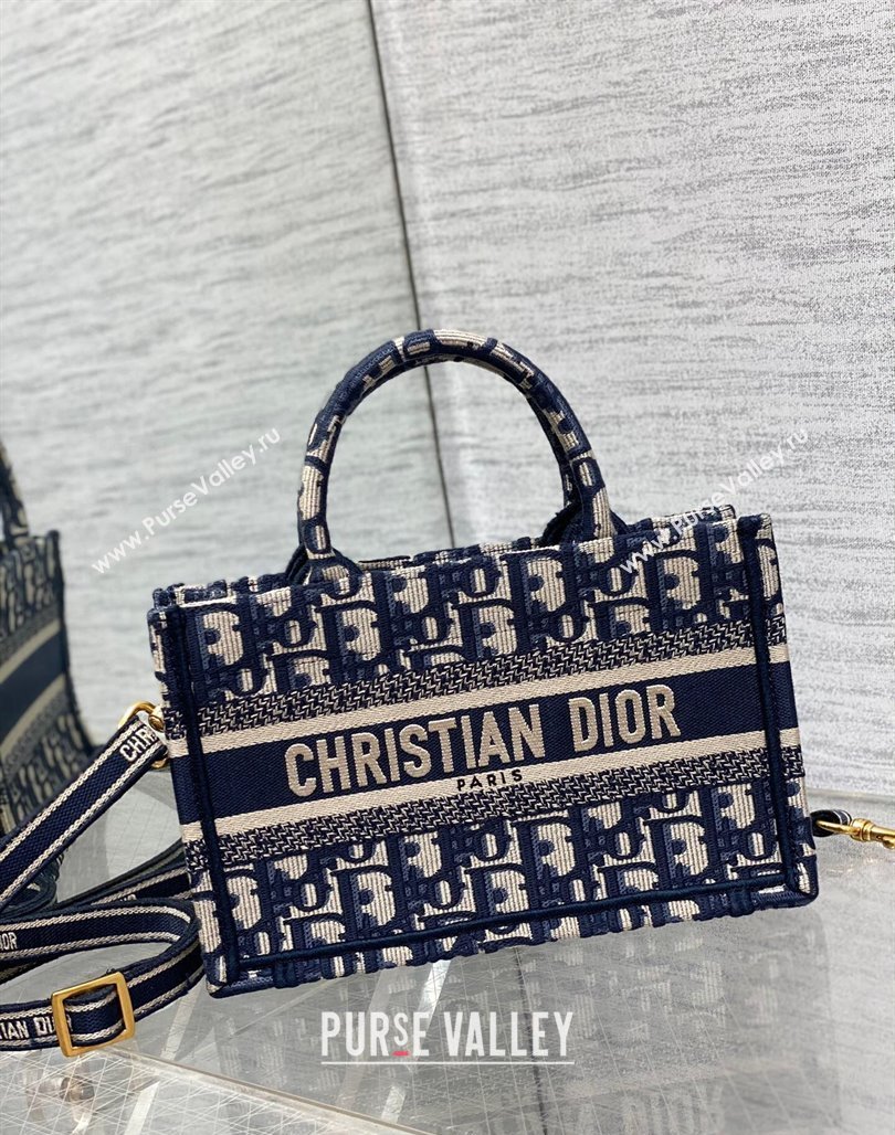 Dior Mini Book Tote Bag with Strap in Blue and Beige Dior Oblique Embroidery 2023 (BF-231228024)