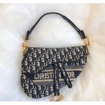 Dior Medium Saddle Bag in Blue Dior Oblique Jacquard with Logo Band 2023 (BF-231228025)