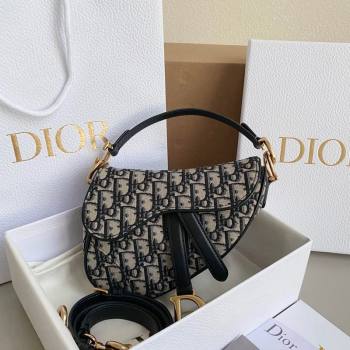 Dior Mini Saddle Bag with Strap in Blue Dior Oblique Jacquard 2023 (BF-231228026)