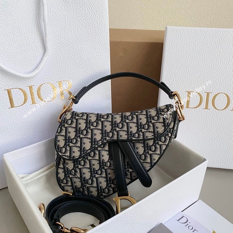 Dior Mini Saddle Bag with Strap in Blue Dior Oblique Jacquard 2023 (BF-231228026)