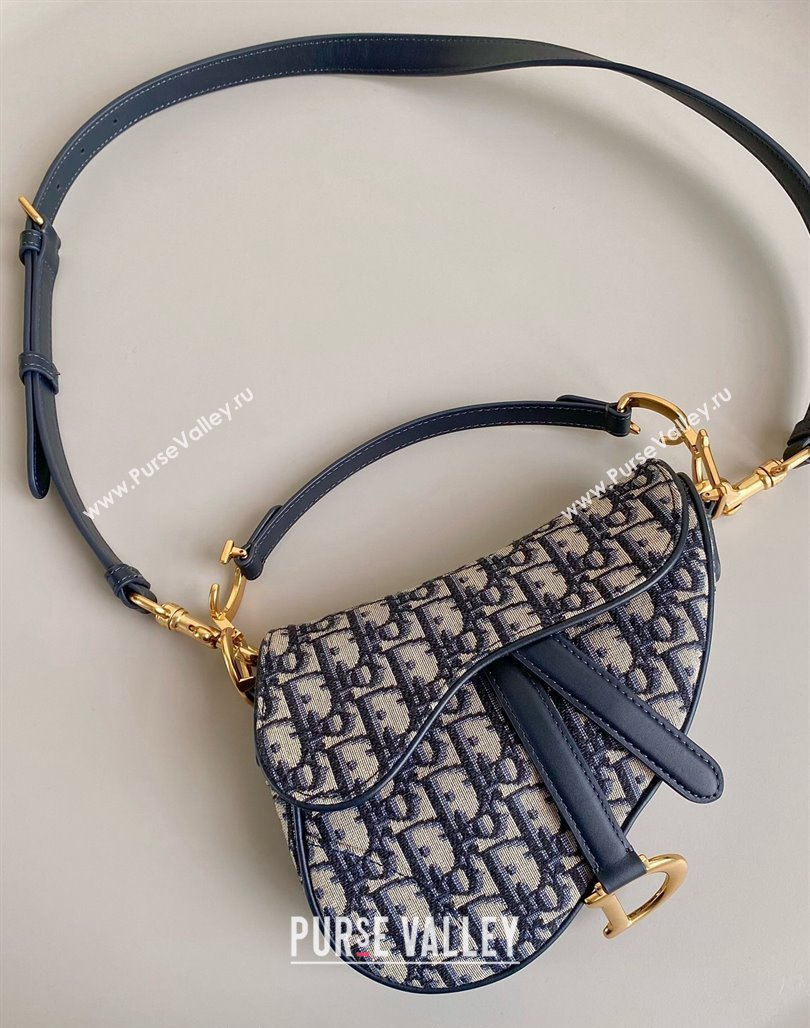 Dior Mini Saddle Bag with Strap in Blue Dior Oblique Jacquard 2023 (BF-231228026)