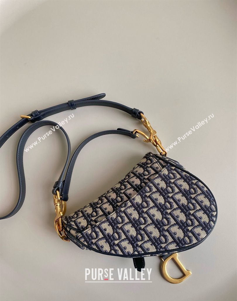 Dior Mini Saddle Bag with Strap in Blue Dior Oblique Jacquard 2023 (BF-231228026)