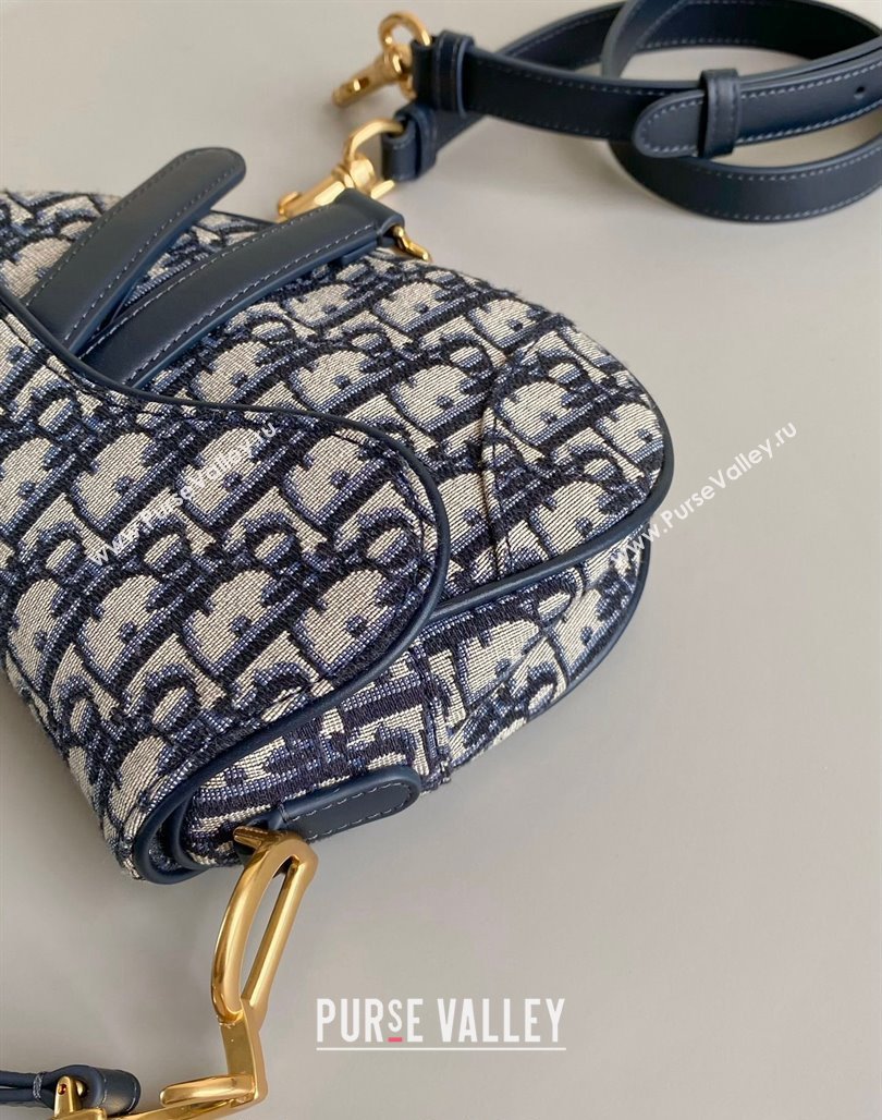 Dior Mini Saddle Bag with Strap in Blue Dior Oblique Jacquard 2023 (BF-231228026)