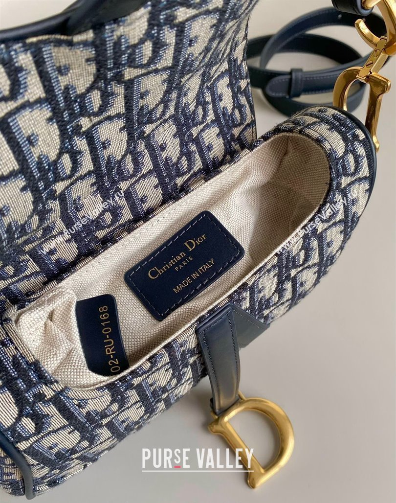 Dior Mini Saddle Bag with Strap in Blue Dior Oblique Jacquard 2023 (BF-231228026)