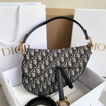 Dior Medium Saddle Bag with Strap in Blue Dior Oblique Jacquard 2023 (BF-231228027)