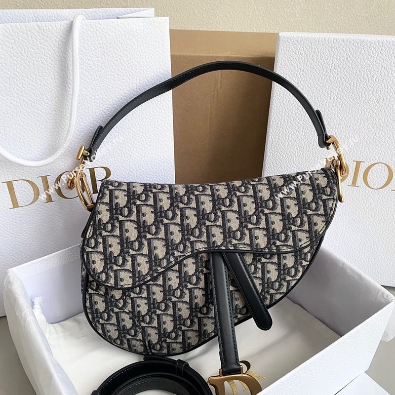 Dior Medium Saddle Bag with Strap in Blue Dior Oblique Jacquard 2023 (BF-231228027)