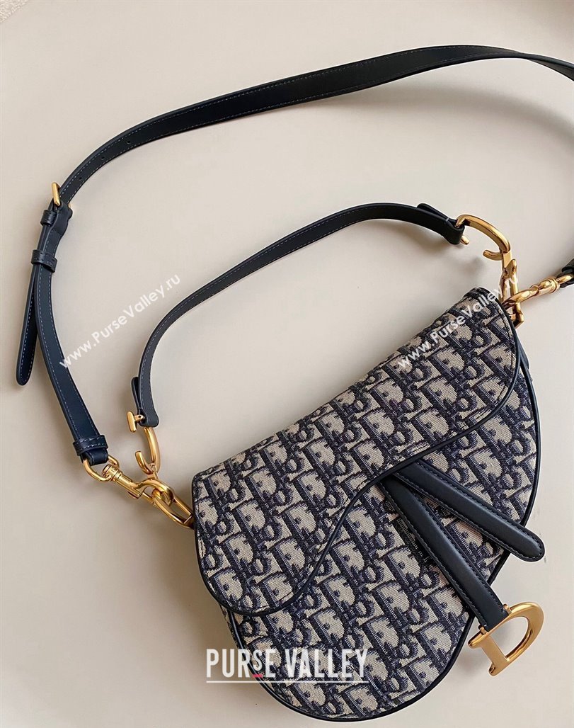 Dior Medium Saddle Bag with Strap in Blue Dior Oblique Jacquard 2023 (BF-231228027)