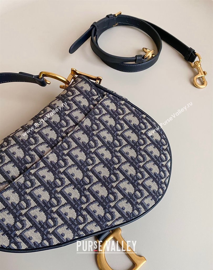 Dior Medium Saddle Bag with Strap in Blue Dior Oblique Jacquard 2023 (BF-231228027)