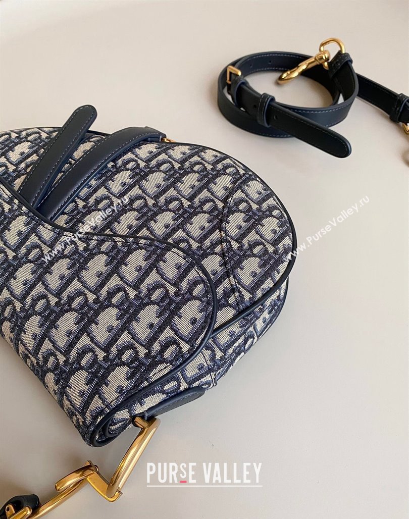 Dior Medium Saddle Bag with Strap in Blue Dior Oblique Jacquard 2023 (BF-231228027)