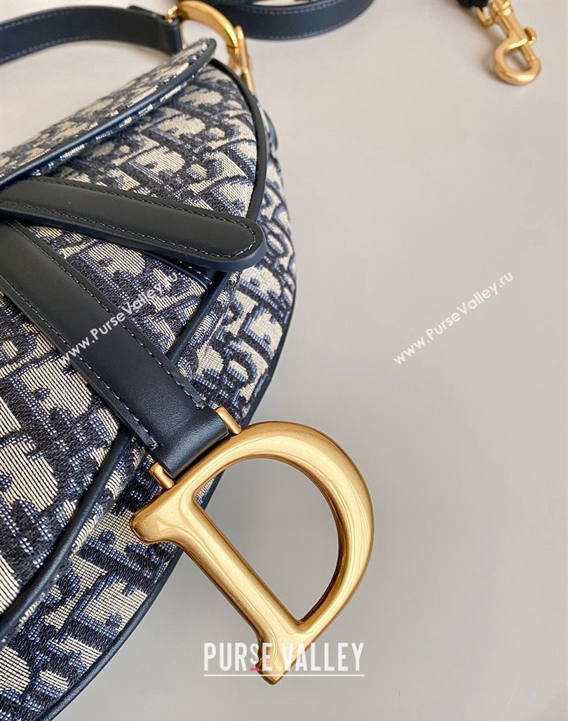 Dior Medium Saddle Bag with Strap in Blue Dior Oblique Jacquard 2023 (BF-231228027)