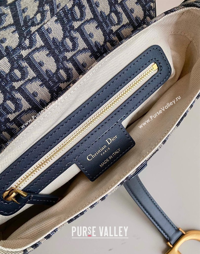 Dior Medium Saddle Bag with Strap in Blue Dior Oblique Jacquard 2023 (BF-231228027)