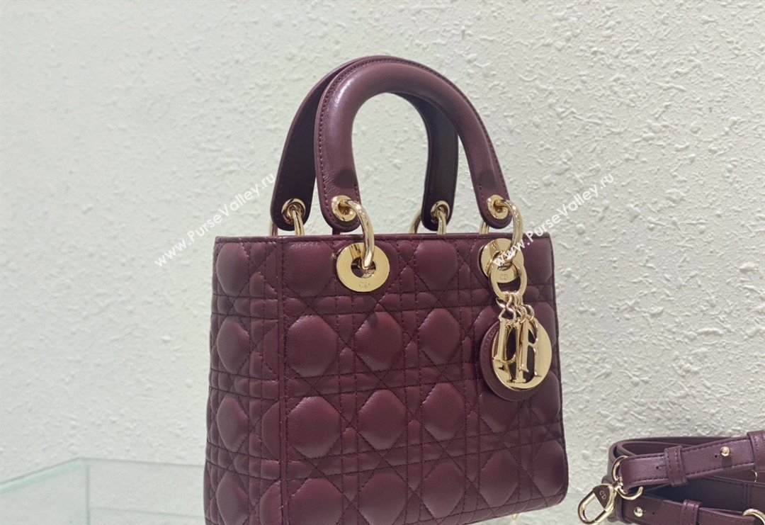 Dior Small Lady Dior My ABCDior Bag in Cannage Lambskin Bordeaux 2023 (BF-231228030)