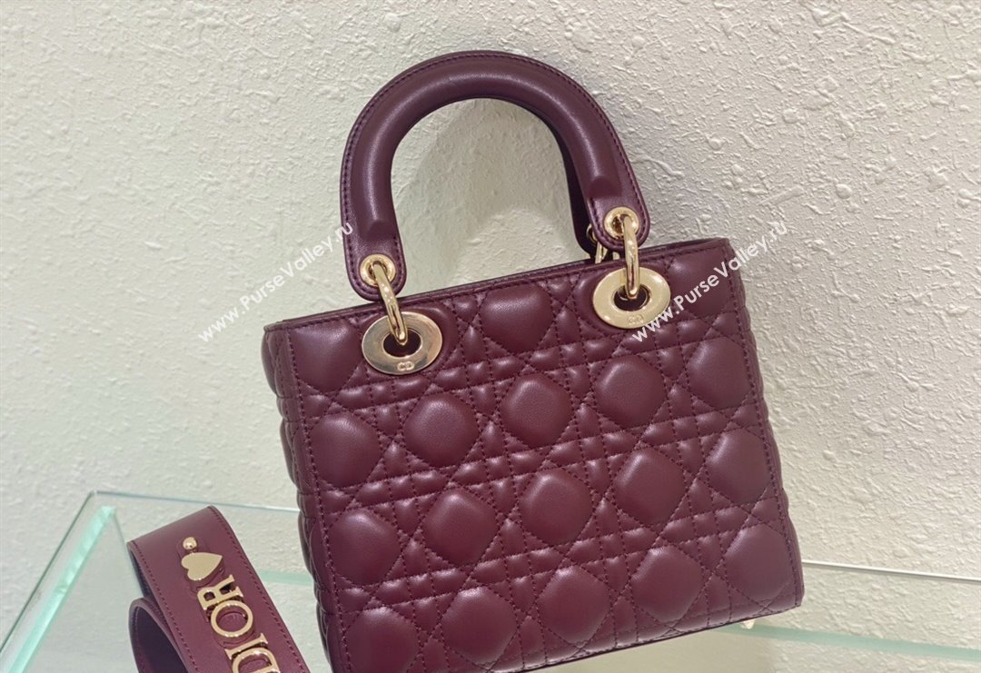 Dior Small Lady Dior My ABCDior Bag in Cannage Lambskin Bordeaux 2023 (BF-231228030)