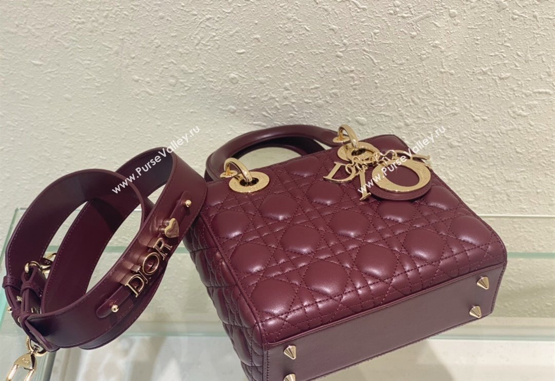 Dior Small Lady Dior My ABCDior Bag in Cannage Lambskin Bordeaux 2023 (BF-231228030)