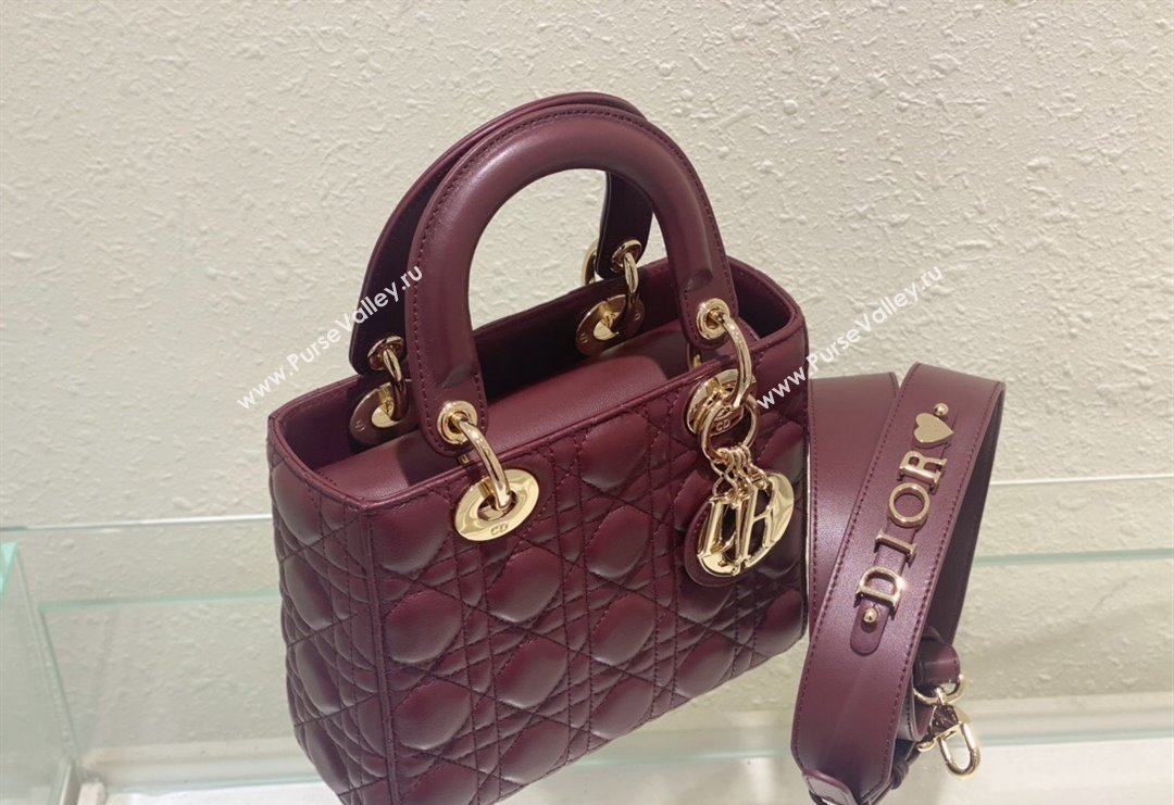 Dior Small Lady Dior My ABCDior Bag in Cannage Lambskin Bordeaux 2023 (BF-231228030)