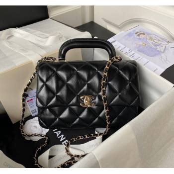 Chanel Shiny Calfskin Medium Flap Bag with Top handle AS4544 Black 2023 (yezi-231226065)