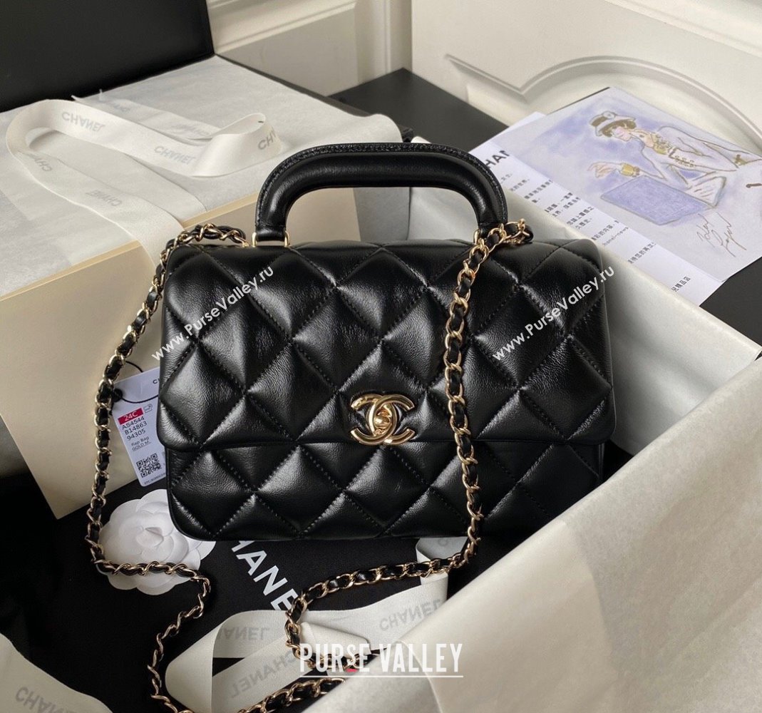 Chanel Shiny Calfskin Medium Flap Bag with Top handle AS4544 Black 2023 (yezi-231226065)