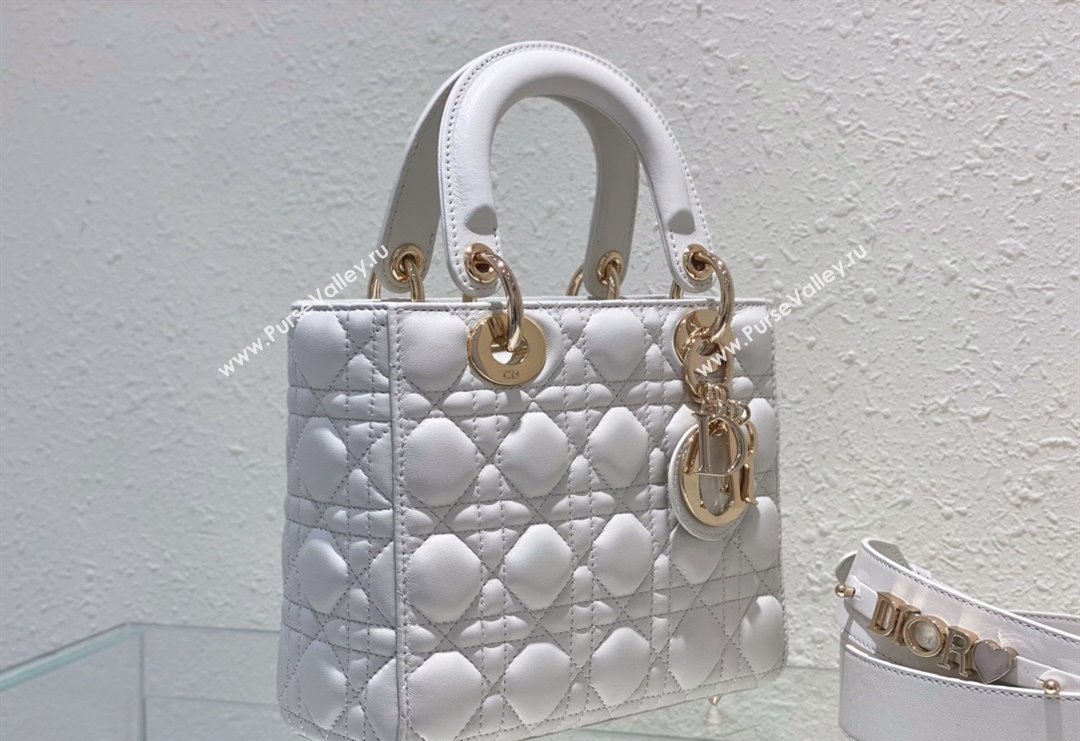 Dior Small Lady Dior My ABCDior Bag in Cannage Lambskin Optic White 2023 (BF-231228032)