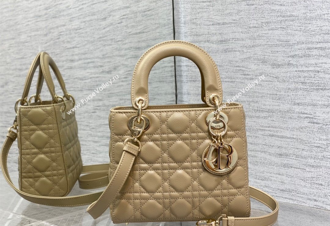 Dior Small Lady Dior Bag in Cannage Grained Calfskin Apricot 2023 1228 (BF-231228037)