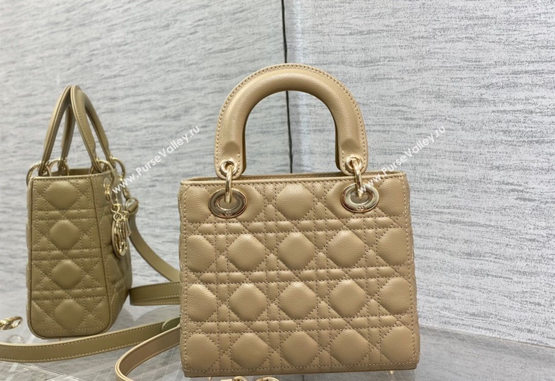 Dior Small Lady Dior Bag in Cannage Grained Calfskin Apricot 2023 1228 (BF-231228037)