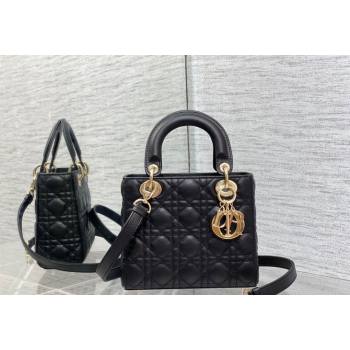 Dior Small Lady Dior Bag in Cannage Grained Calfskin Black/Gold 2023 1228 (BF-231228038)