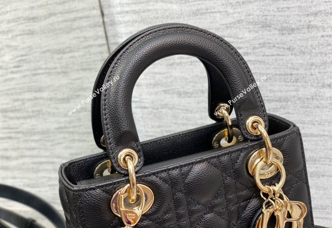 Dior Small Lady Dior Bag in Cannage Grained Calfskin Black/Gold 2023 1228 (BF-231228038)