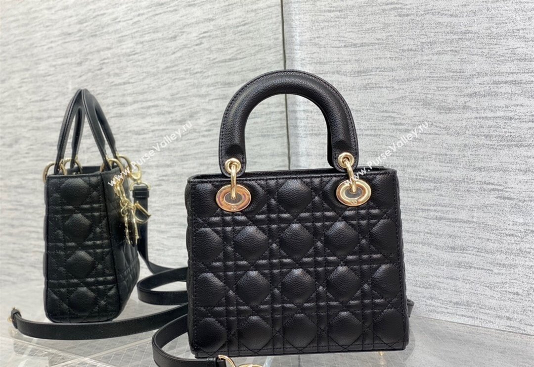 Dior Small Lady Dior Bag in Cannage Grained Calfskin Black/Gold 2023 1228 (BF-231228038)