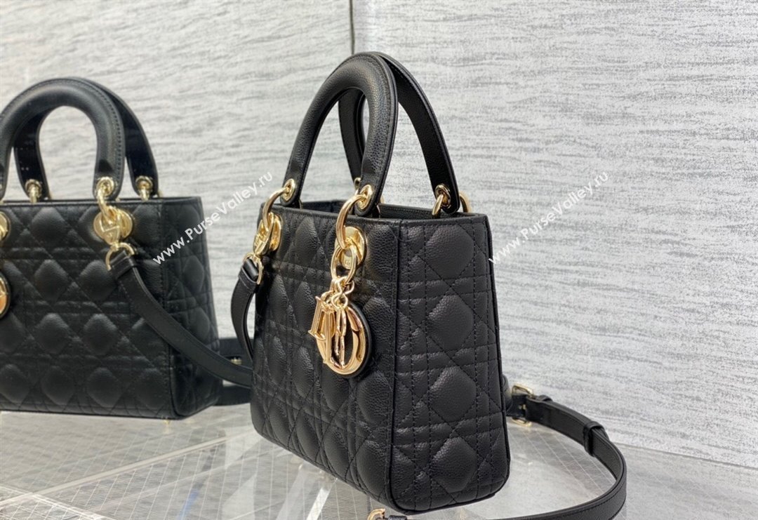 Dior Small Lady Dior Bag in Cannage Grained Calfskin Black/Gold 2023 1228 (BF-231228038)