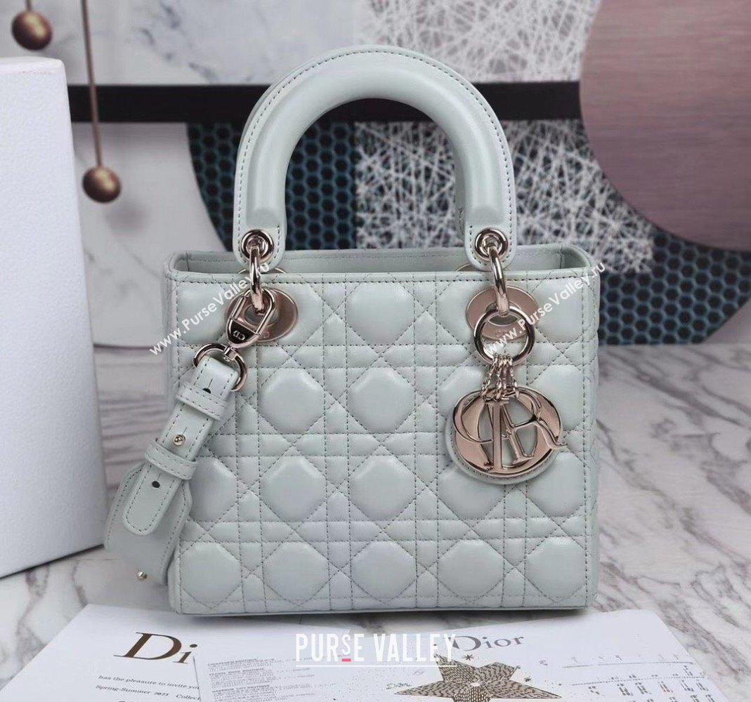 Dior Small Lady Dior My ABCDior Bag in Cannage Lambskin Pale Blue 2023 (BF-231228040)